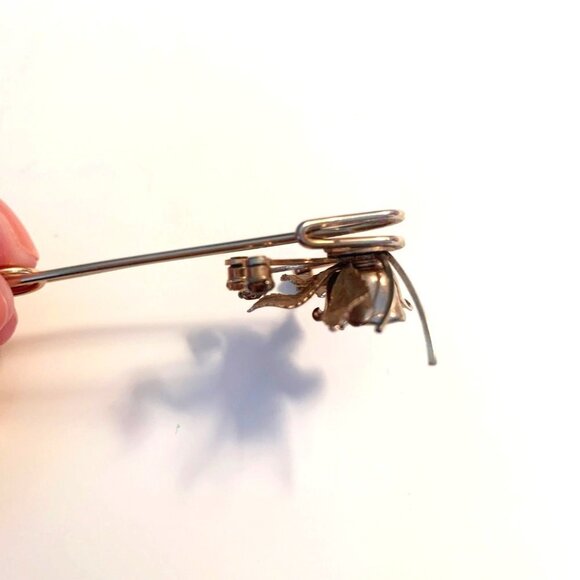 Vintage Flower and Amber Rhinestones Brooch Scarf Pin - Picture 3 of 6